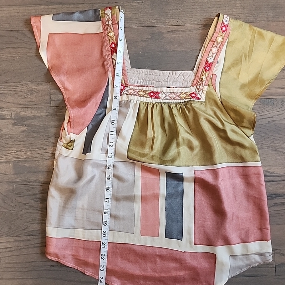 Akemi + Kin Blouse Anthropologie Geometric Multicolor with Embroidery Women's XS - Picture 3 of 8